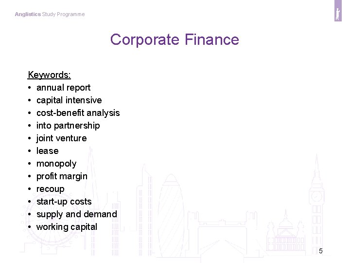 Anglistics Study Programme Corporate Finance Keywords: • annual report • capital intensive • cost-benefit