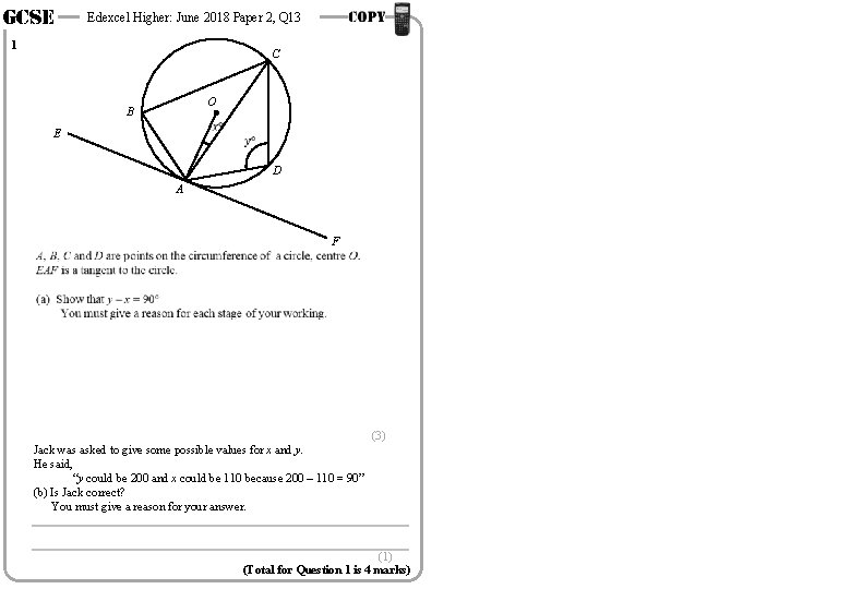GCSE Edexcel Higher: June 2018 Paper 2, Q 13 1 C O B E