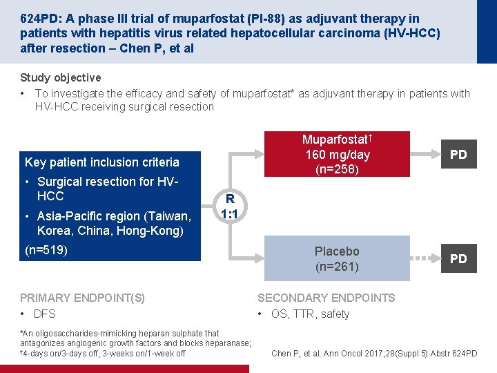 624 PD: A phase III trial of muparfostat (PI-88) as adjuvant therapy in patients