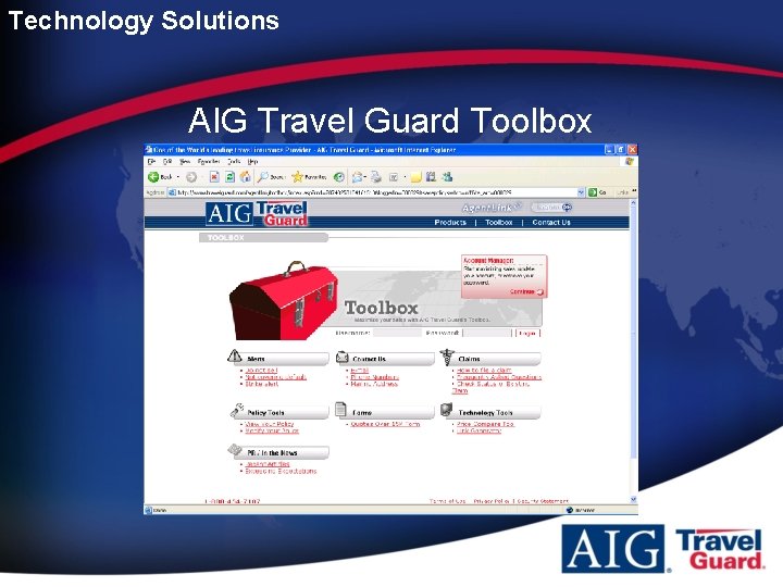 Technology Solutions AIG Travel Guard Toolbox 