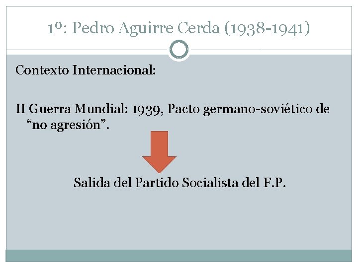1º: Pedro Aguirre Cerda (1938 -1941) Contexto Internacional: II Guerra Mundial: 1939, Pacto germano-soviético