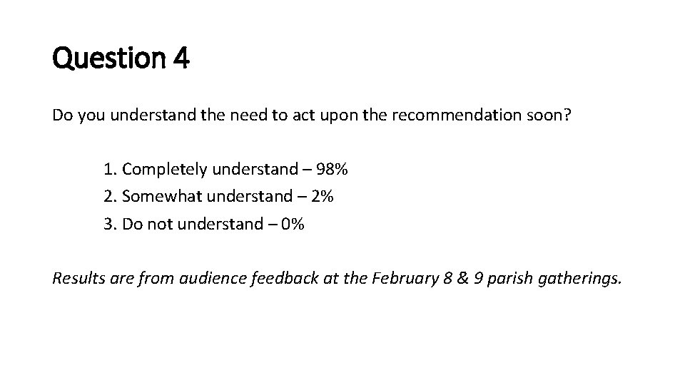 Question 4 Do you understand the need to act upon the recommendation soon? 1.