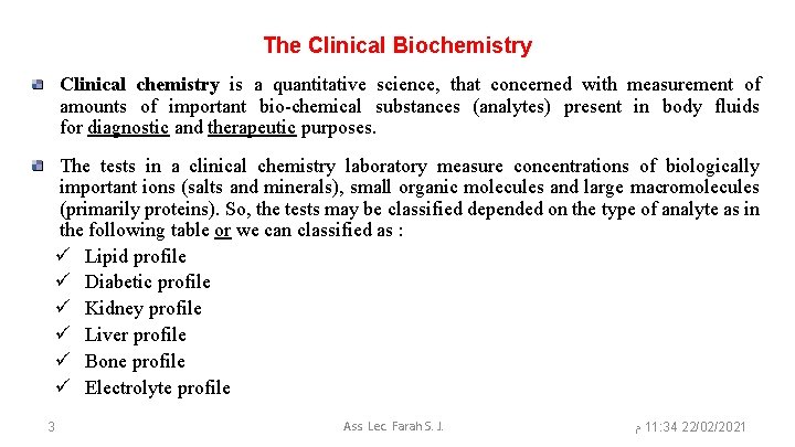 The Clinical Biochemistry Clinical chemistry is a quantitative science, that concerned with measurement of The Clinical Biochemistry Clinical chemistry is a quantitative science, that concerned with measurement of