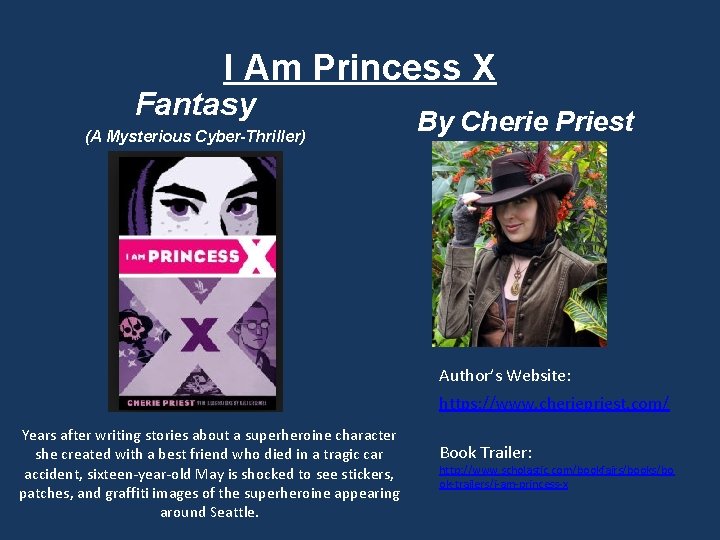 I Am Princess X Fantasy (A Mysterious Cyber-Thriller) By Cherie Priest Author’s Website: https: