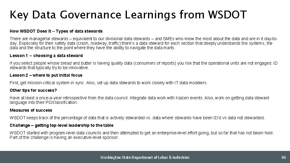 Key Data Governance Learnings from WSDOT How WSDOT Does It -- Types of data