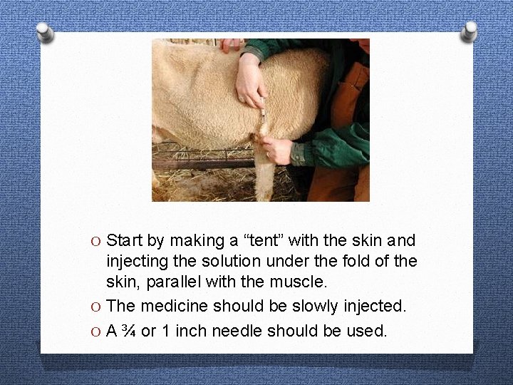 O Start by making a “tent” with the skin and injecting the solution under