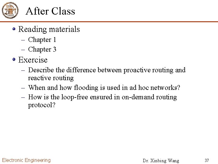 After Class Reading materials – Chapter 1 – Chapter 3 Exercise – Describe the