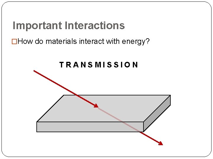 Important Interactions �How do materials interact with energy? TRANSMISSION 