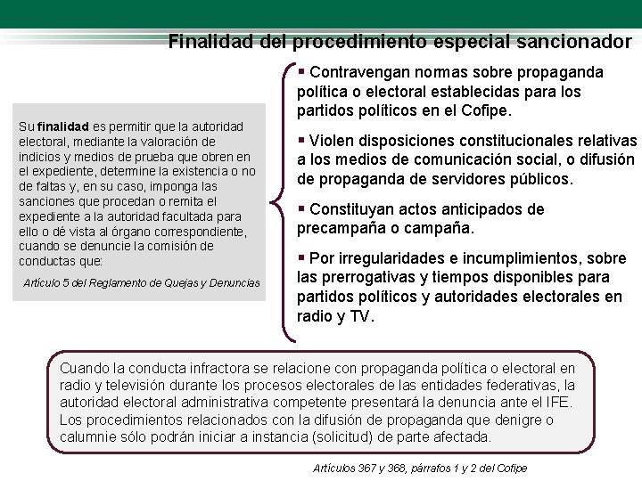 Finalidad del procedimiento especial sancionador § Contravengan normas sobre propaganda política o electoral establecidas