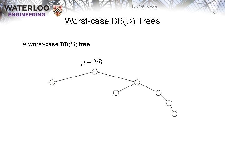 BB(a) trees 24 Worst-case BB(¼) Trees A worst-case BB(¼) tree r = 2/8 