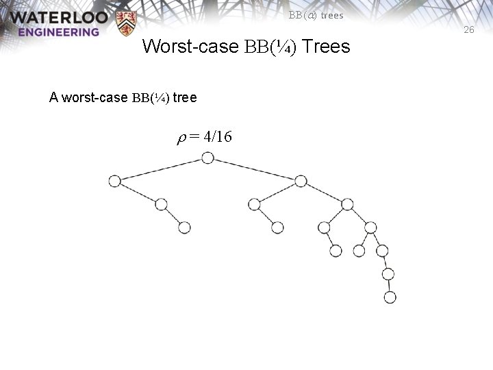 BB(a) trees 26 Worst-case BB(¼) Trees A worst-case BB(¼) tree r = 4/16 