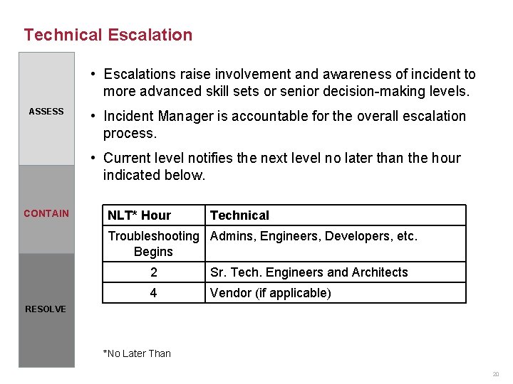 Technical Escalation • Escalations raise involvement and awareness of incident to more advanced skill