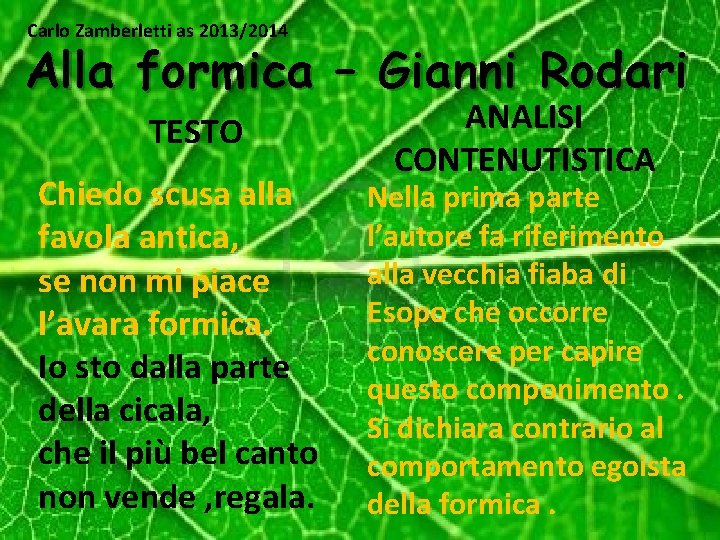 Carlo Zamberletti as 2013/2014 Alla formica – Gianni Rodari TESTO Chiedo scusa alla favola