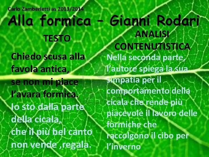 Carlo Zamberletti as 2013/2014 Alla formica – Gianni Rodari TESTO Chiedo scusa alla favola