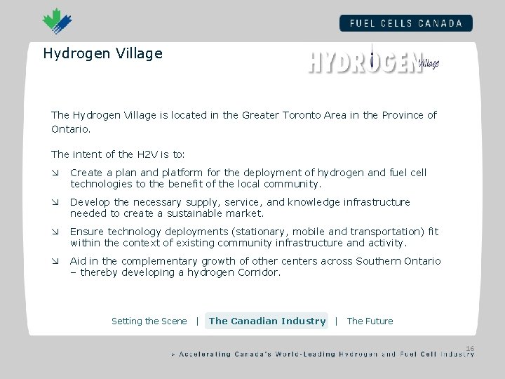 Hydrogen Village The Hydrogen Village is located in the Greater Toronto Area in the