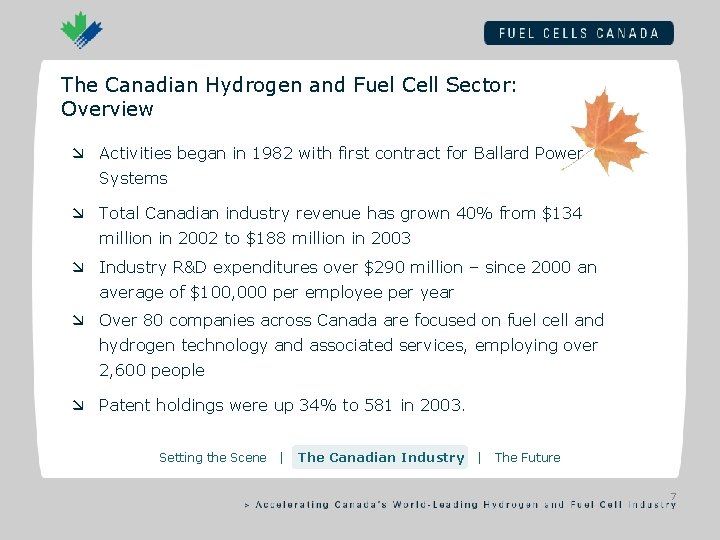 The Canadian Hydrogen and Fuel Cell Sector: Overview æ Activities began in 1982 with