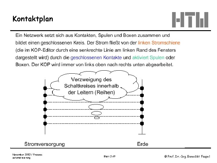 Kontaktplan November 2003 / Prozessautomatisierung Blatt 3. 49 © Prof. Dr. -Ing. Benedikt Faupel