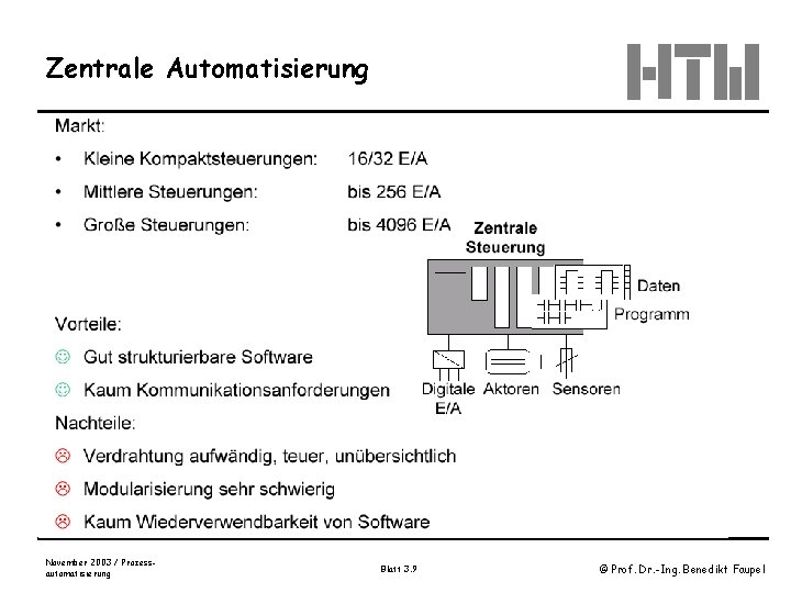 Zentrale Automatisierung November 2003 / Prozessautomatisierung Blatt 3. 9 © Prof. Dr. -Ing. Benedikt