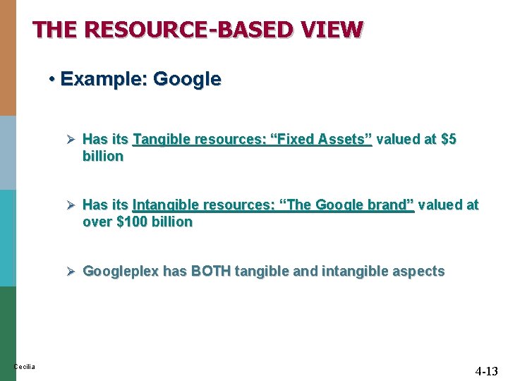 THE RESOURCE-BASED VIEW • Example: Google Ø Has its Tangible resources: “Fixed Assets” valued