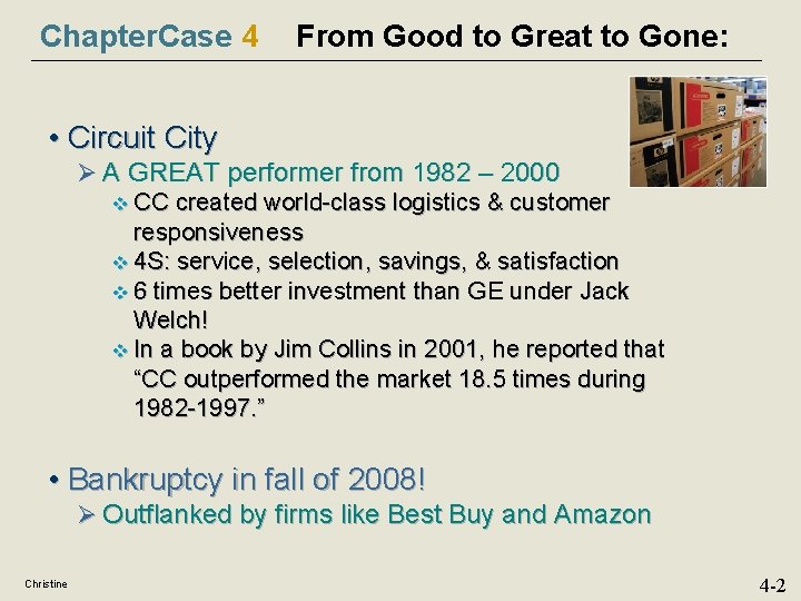 Chapter. Case 4 From Good to Great to Gone: • Circuit City Ø A