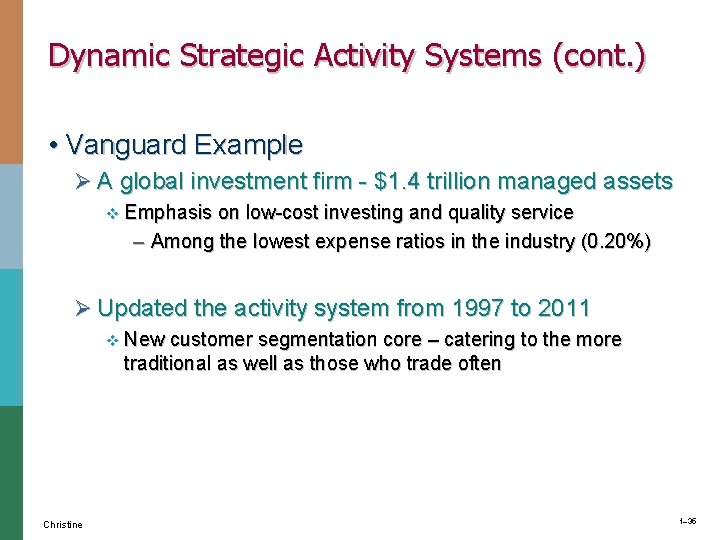 Dynamic Strategic Activity Systems (cont. ) • Vanguard Example Ø A global investment firm