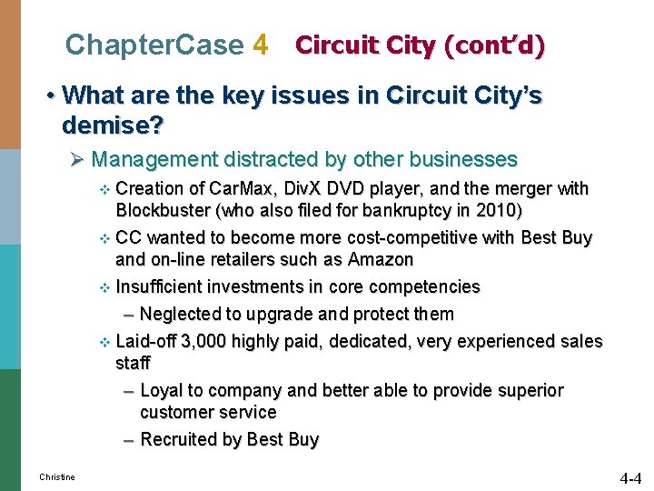 Chapter. Case 4 Circuit City (cont’d) • What are the key issues in Circuit