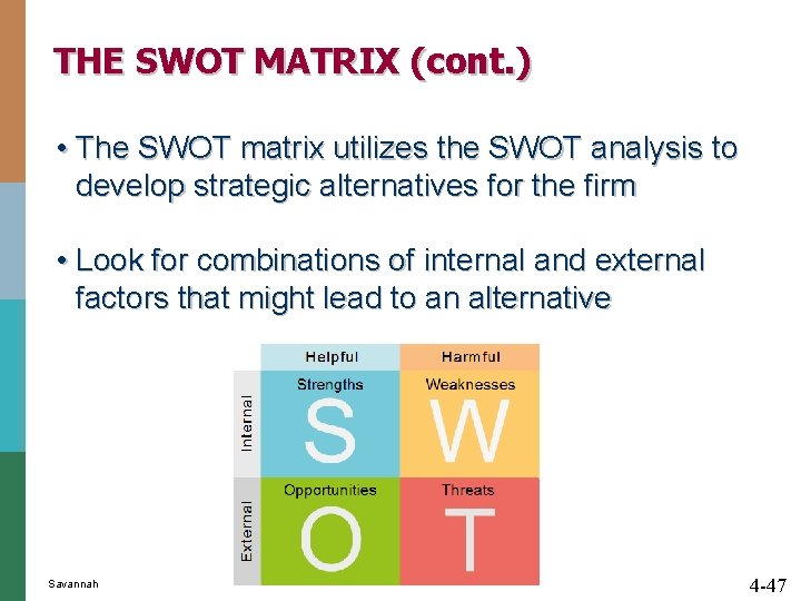 THE SWOT MATRIX (cont. ) • The SWOT matrix utilizes the SWOT analysis to THE SWOT MATRIX (cont. ) • The SWOT matrix utilizes the SWOT analysis to