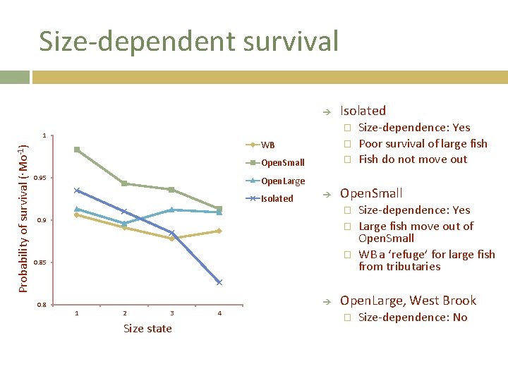 Size-dependent survival � 1 Probability of survival (∙Mo-1) Isolated 0. 95 WB � Open.