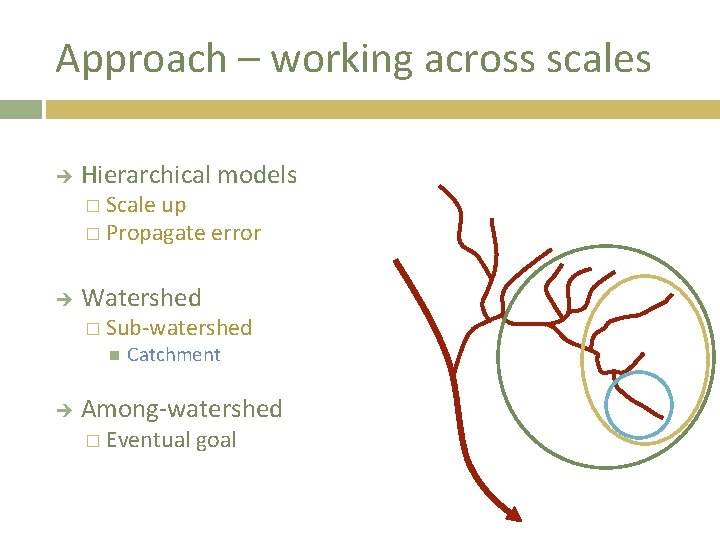 Approach – working across scales Hierarchical models � Scale up � Propagate error Watershed