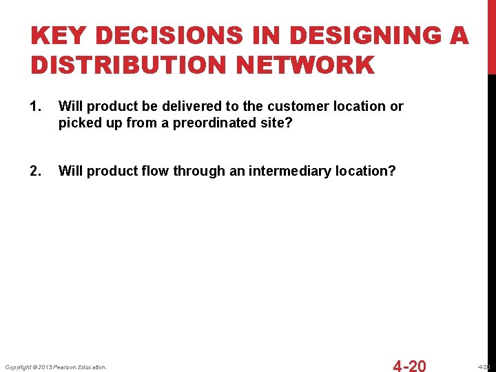 KEY DECISIONS IN DESIGNING A DISTRIBUTION NETWORK 1. Will product be delivered to the