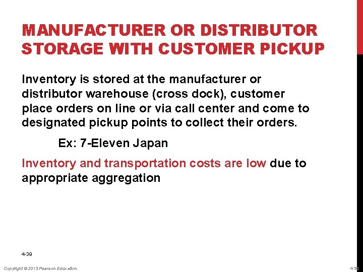 MANUFACTURER OR DISTRIBUTOR STORAGE WITH CUSTOMER PICKUP Inventory is stored at the manufacturer or
