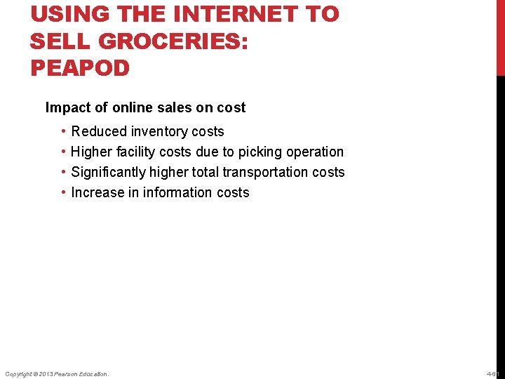 USING THE INTERNET TO SELL GROCERIES: PEAPOD Impact of online sales on cost •