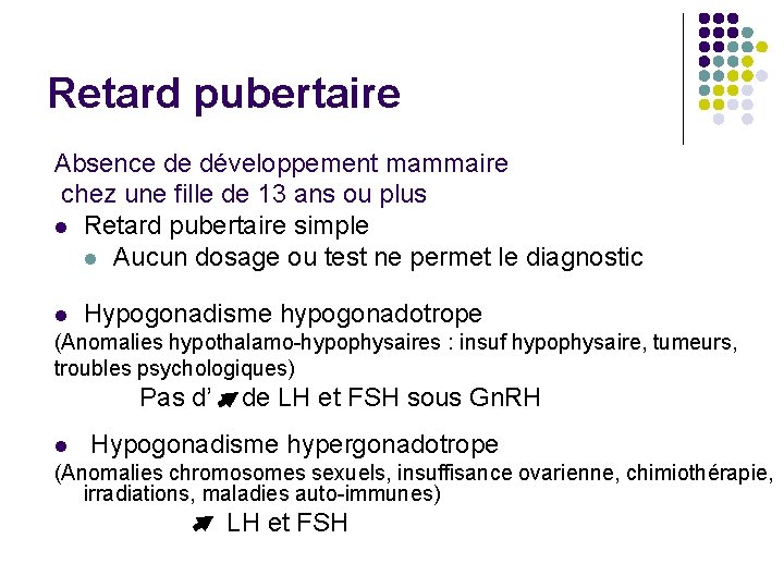 Retard pubertaire Absence de développement mammaire chez une fille de 13 ans ou plus