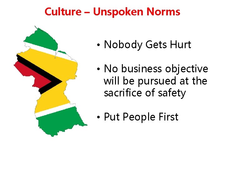 Culture – Unspoken Norms • Nobody Gets Hurt • No business objective will be Culture – Unspoken Norms • Nobody Gets Hurt • No business objective will be