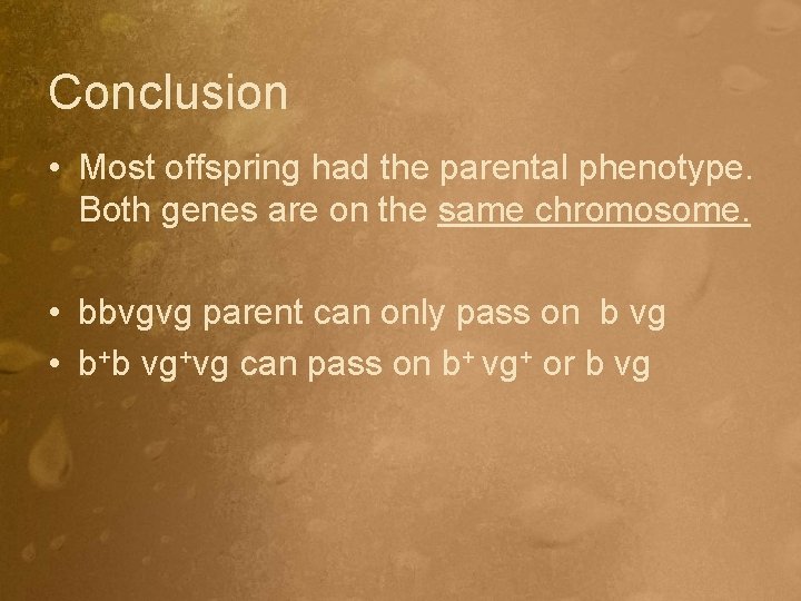 Conclusion • Most offspring had the parental phenotype. Both genes are on the same