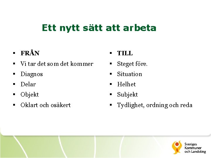 Ett nytt sätt arbeta § FRÅN § TILL § Vi tar det som det