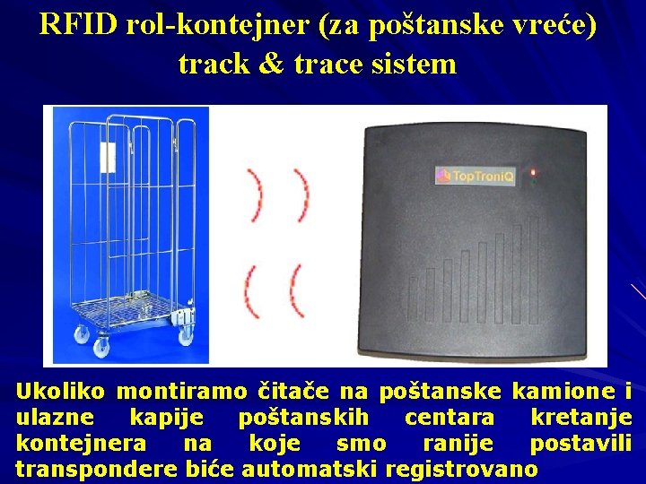 RFID rol-kontejner (za poštanske vreće) track & trace sistem Ukoliko montiramo čitače na poštanske