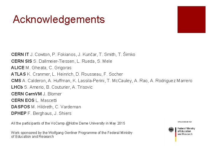 Acknowledgements CERN IT J. Cowton, P. Fokianos, J. Kunčar, T. Smith, T. Šimko CERN