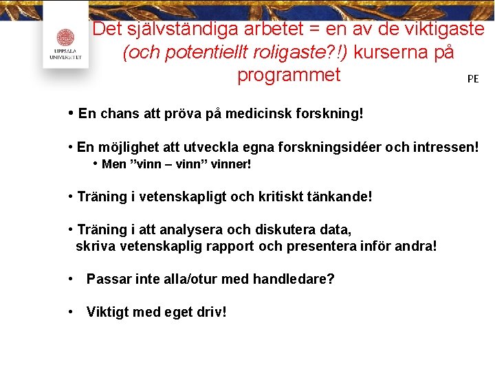 Det självständiga arbetet = en av de viktigaste (och potentiellt roligaste? !) kurserna på