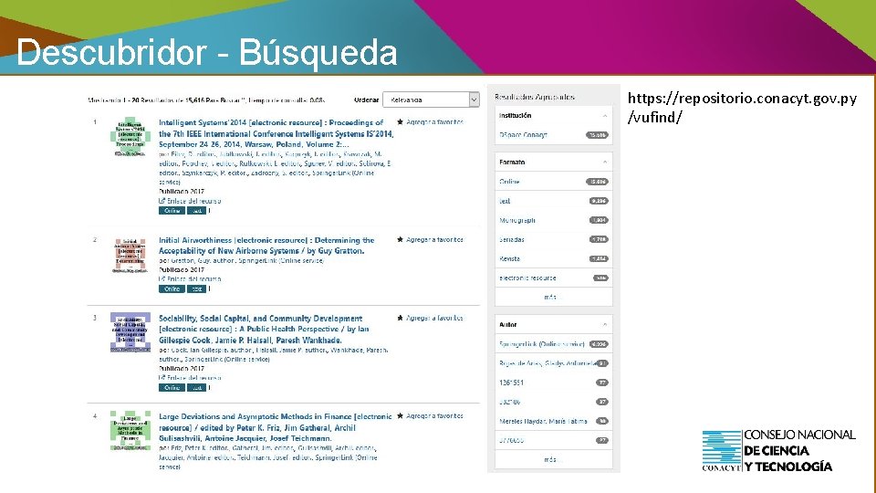 Descubridor - Búsqueda https: //repositorio. conacyt. gov. py /vufind/ 