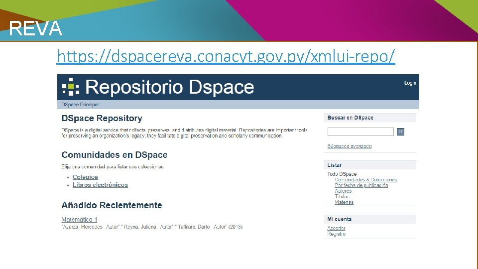 REVA https: //dspacereva. conacyt. gov. py/xmlui-repo/ 