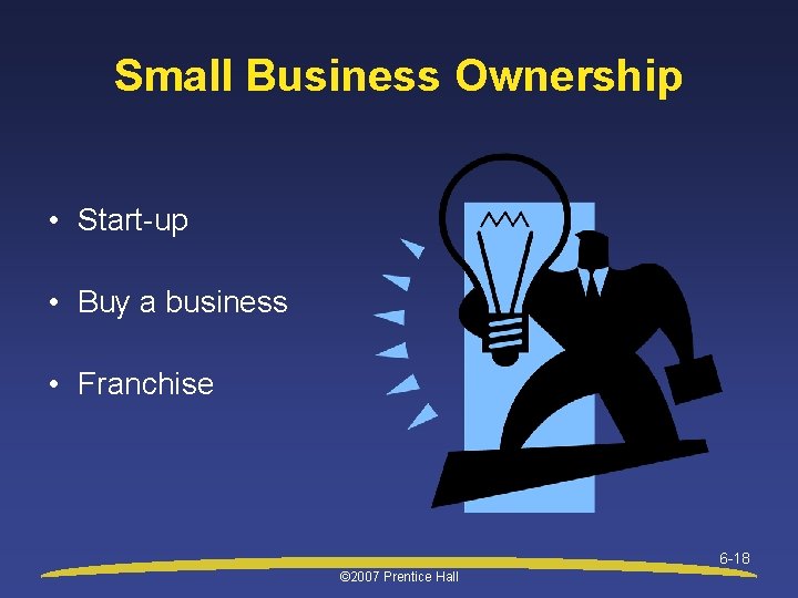 Small Business Ownership • Start-up • Buy a business • Franchise 6 -18 ©