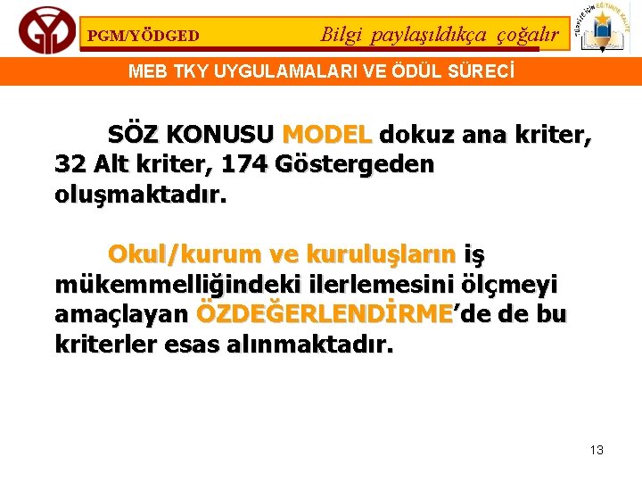 PGM/YÖDGED Bilgi paylaşıldıkça çoğalır MEB TKY UYGULAMALARI VE ÖDÜL SÜRECİ SÖZ KONUSU MODEL dokuz
