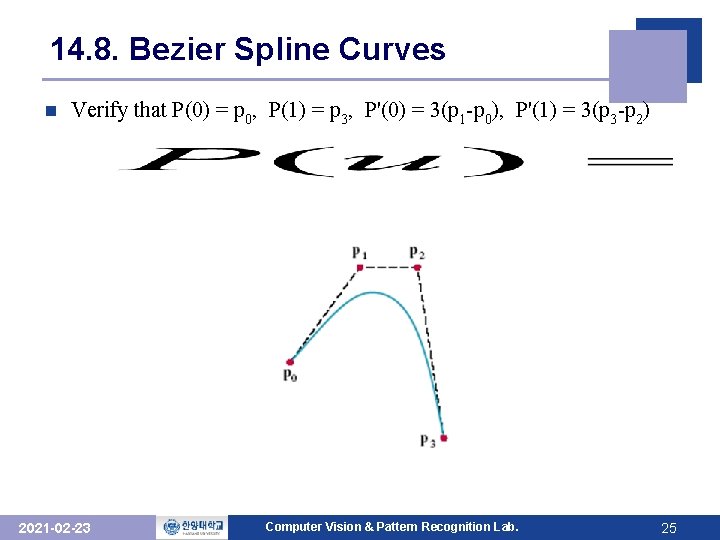14. 8. Bezier Spline Curves n Verify that P(0) = p 0, P(1) =