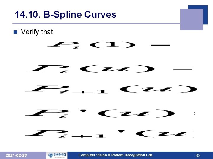 14. 10. B-Spline Curves n Verify that 2021 -02 -23 Computer Vision & Pattern