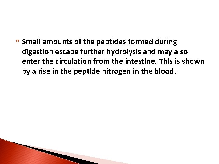  Small amounts of the peptides formed during digestion escape further hydrolysis and may