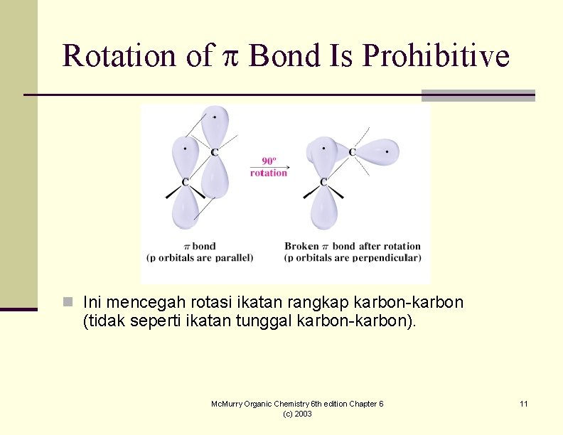 Rotation of Bond Is Prohibitive n Ini mencegah rotasi ikatan rangkap karbon-karbon (tidak seperti