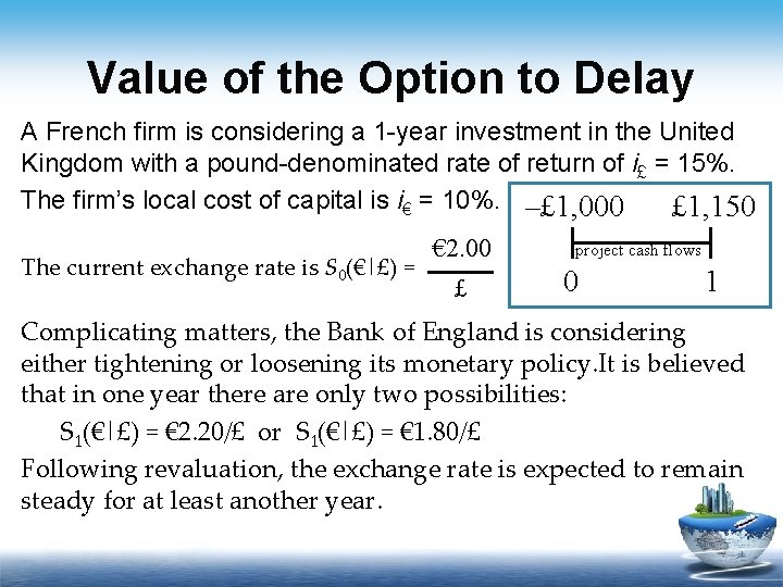 Value of the Option to Delay A French firm is considering a 1 -year