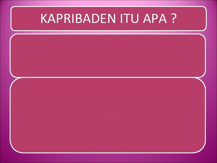 KAPRIBADEN ITU APA ? Kapribaden di sini tidak sama dengan istilah umum Kepribadian yang