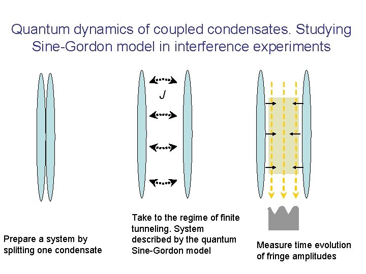 Quantum dynamics of coupled condensates. Studying Sine-Gordon model in interference experiments J Prepare a